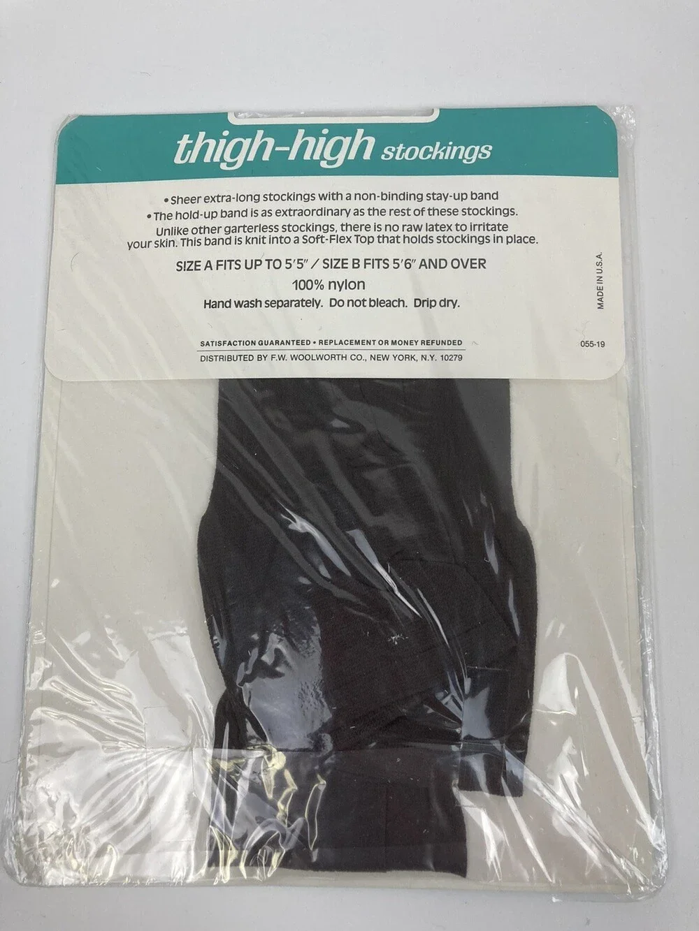 NOS VTG Woolworth Primrose Thigh High Off Black Pantyhose Stockings Sz B